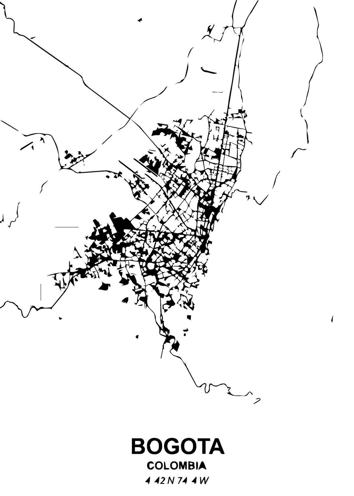 Mapa de calles de Bogot&aacute;, referencia de print