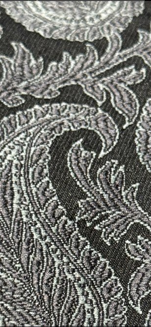Tela jacquard paisley gris y negro